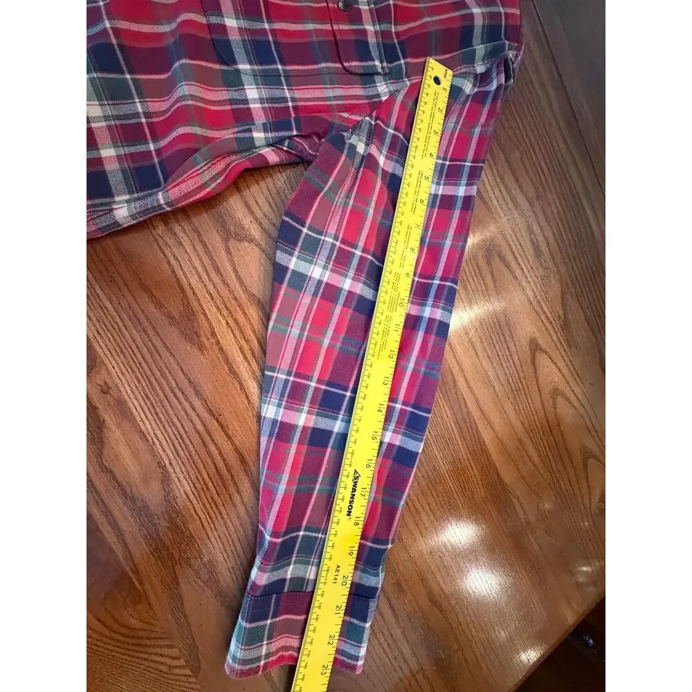 Lauren Ralph Lauren Red Blue Plaid 100% Cotton Flannel Shirt Womens XL Roll Tab